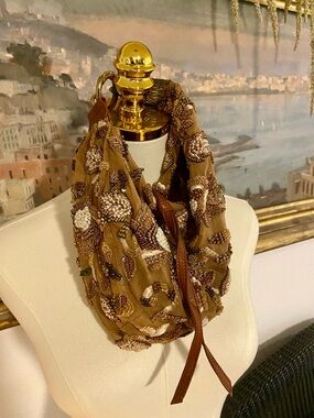 Beaded Embellished Bag - Tan. 
Fun bag for night out. Conversation piece!